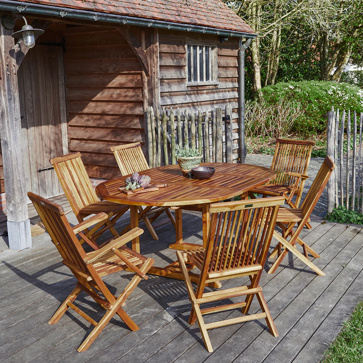 Set di mobili da giardino con tavolo allungabile in teak massello oliato 6/8 pers. - Image 3