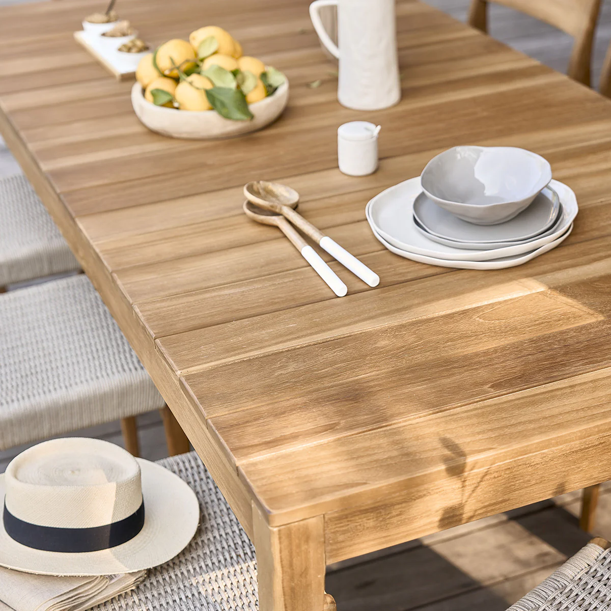 Set di mobili da giardino in legno di teak massello e corda nera 8 pers. - Image 3