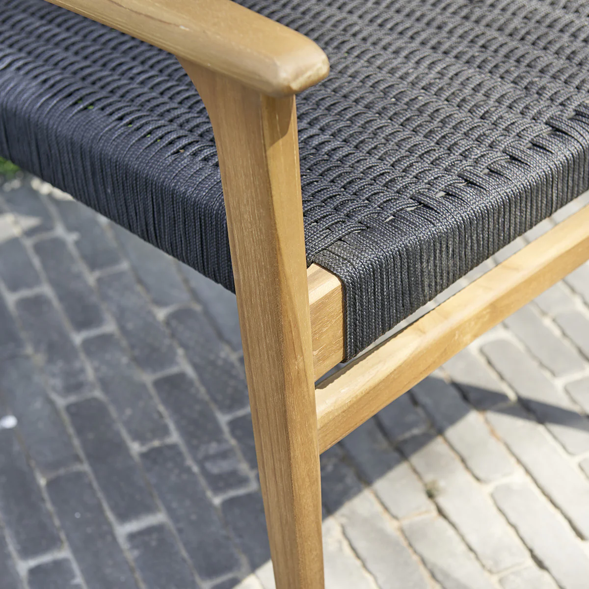 Set di mobili da giardino in legno di teak massello e corda nera 8 pers. - Image 5