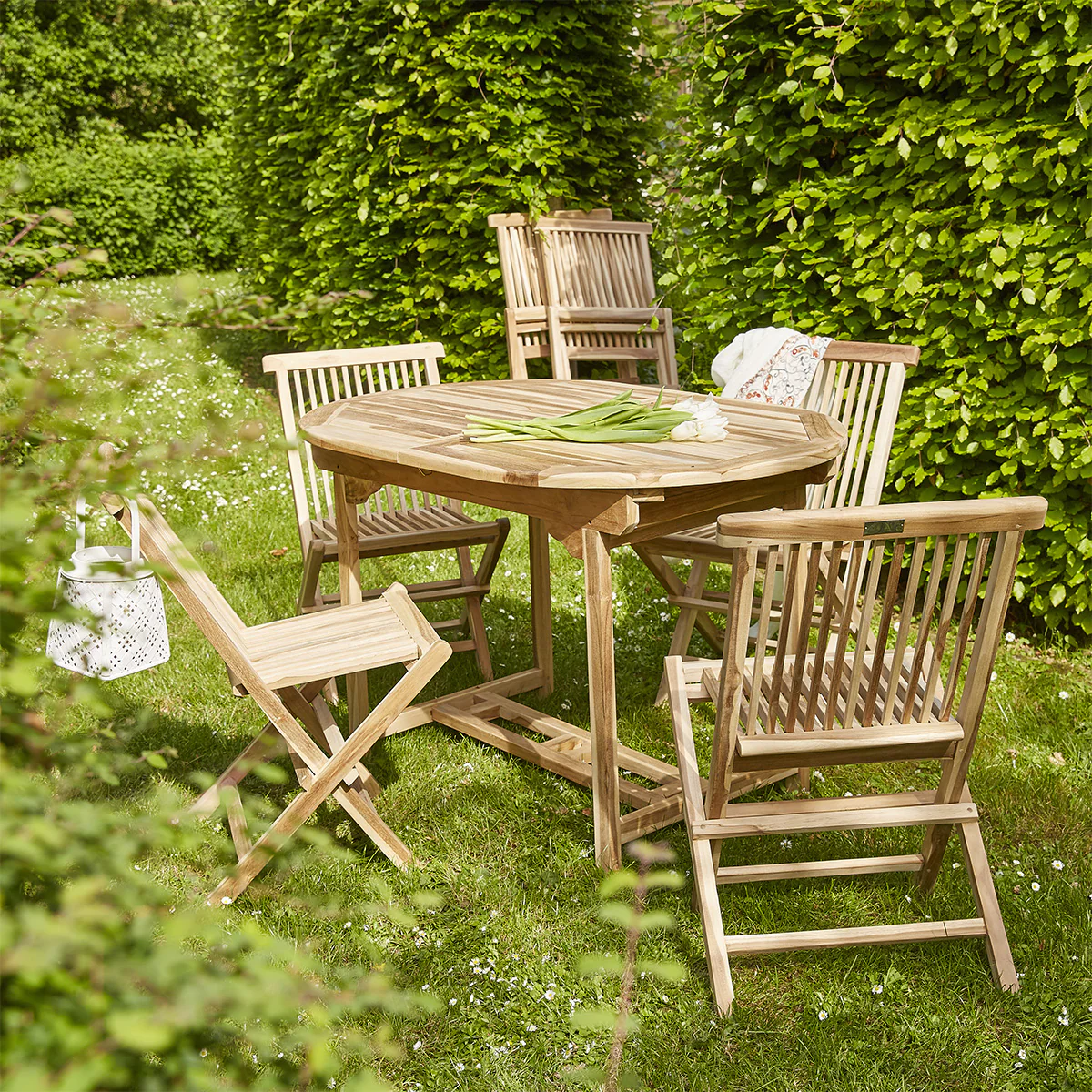 Set di mobili da giardino in teak massello con tavolo allungabile 6 pers. - Image 3