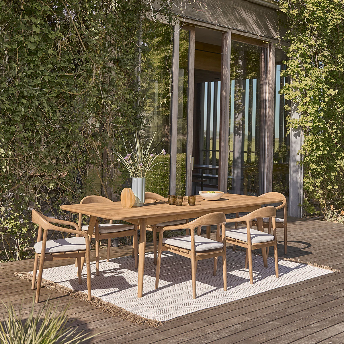 Set di mobili da giardino in teak massello con tavolo allungabile 6/8 pers.