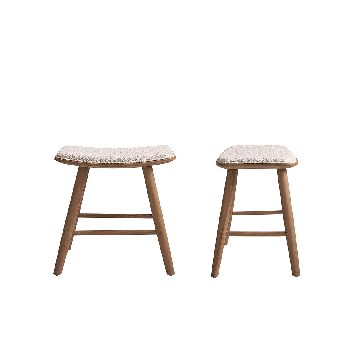 Set di 2 sgabelli da bar in teak massello e tessuto bouclé, 45 cm - Image 2