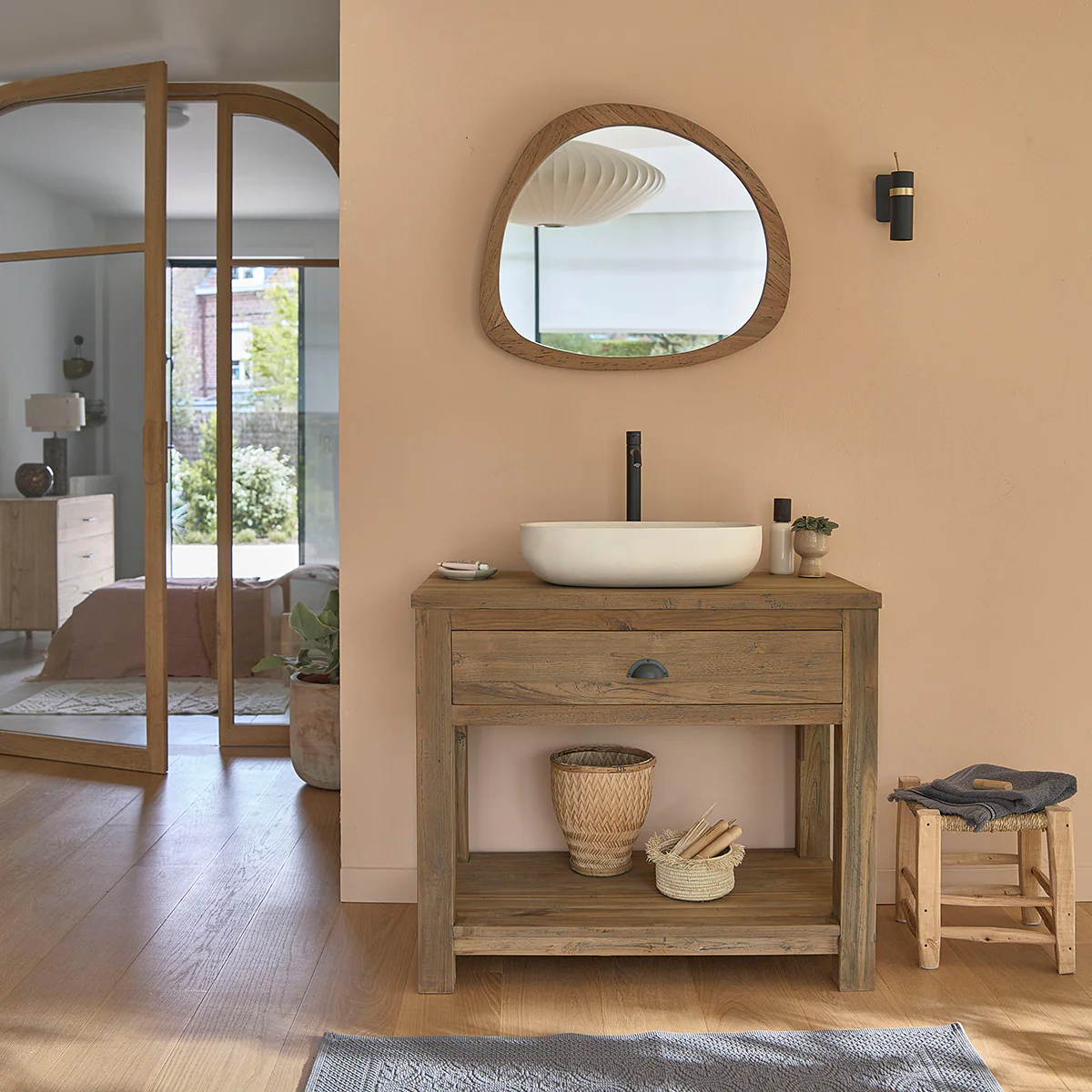 Specchio in teak massello riciclato 70 cm - Image 5