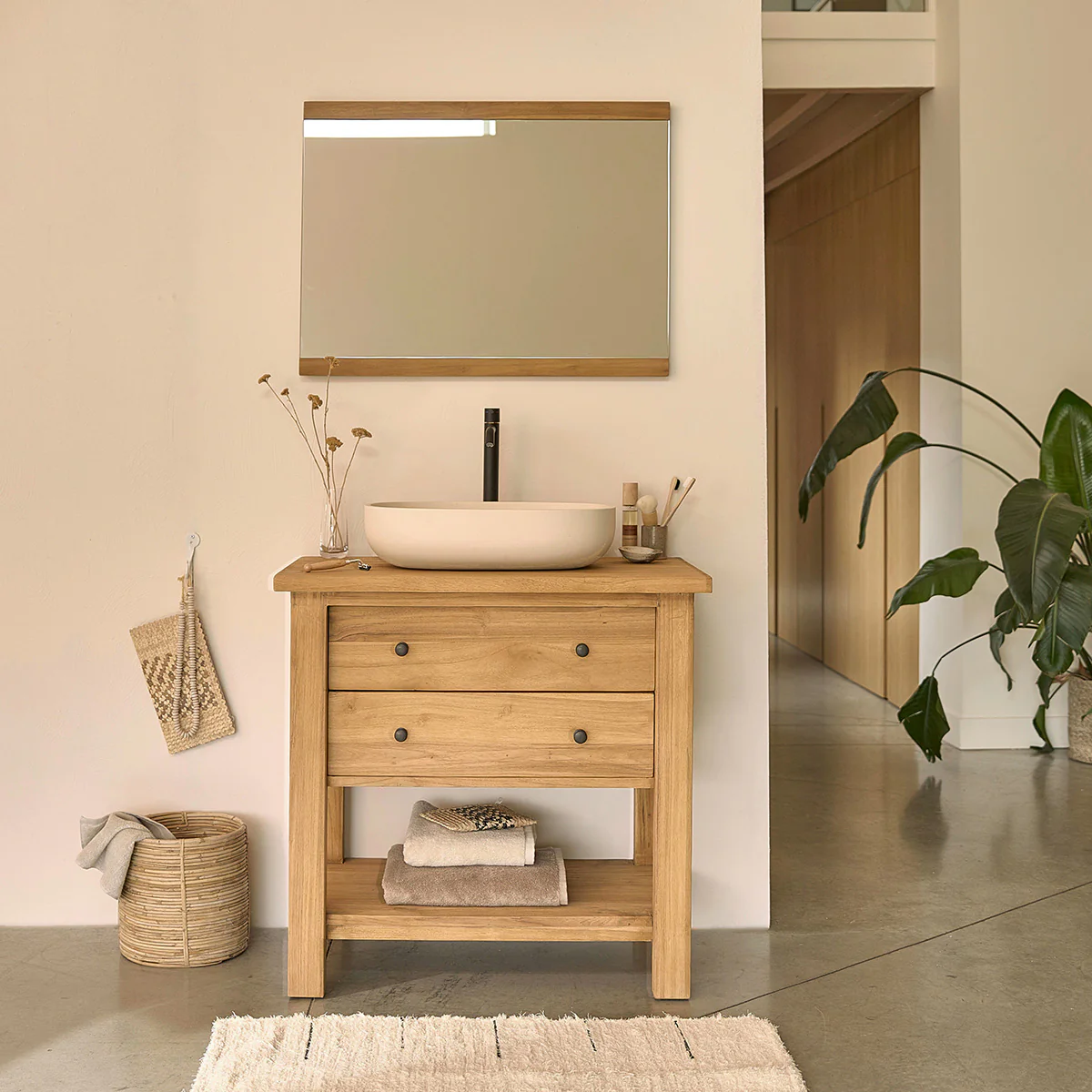 Specchio in teak massello riciclato 80x60 cm - Image 4
