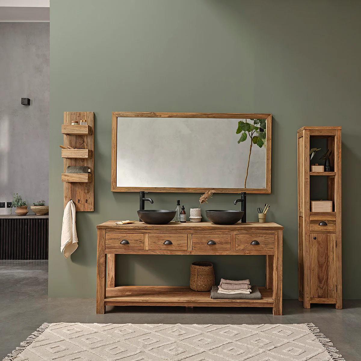Specchio rettangolare in teak massello riciclato 160x80 cm - Image 5
