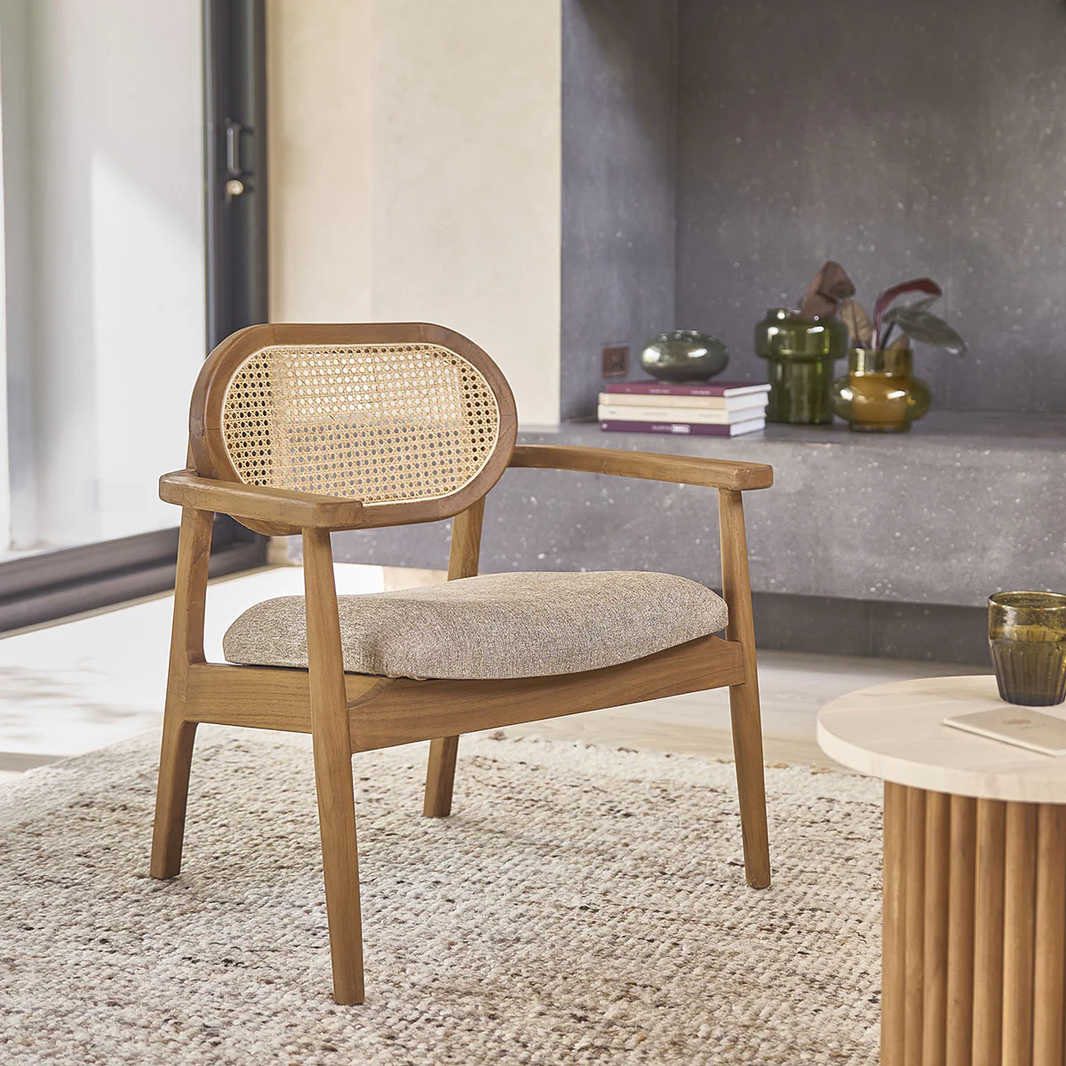 Tavolino rotondo in teak massello e marmo - Image 6