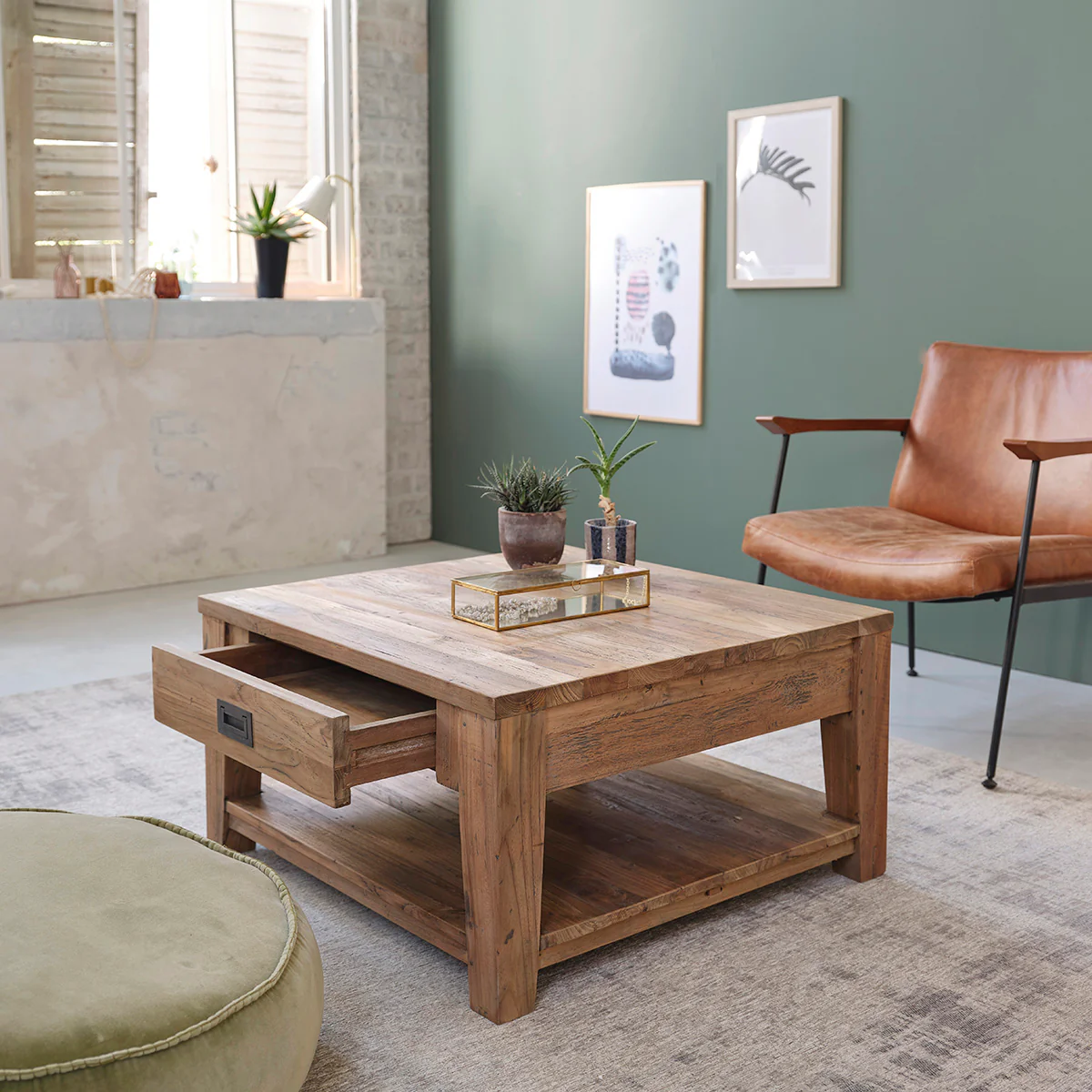 Tavolino in teak massello riciclato 80 cm - Image 3