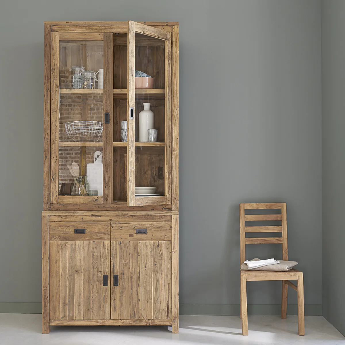 Vetrinetta in teak massello riciclato 100 cm - Image 3